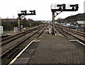 Two signal brackets at the NE end of Swansea railway station