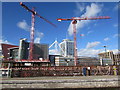 Towering cranes north of Cardiff Central railway station