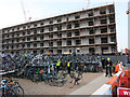 Relocated bike racks by Cambridge Station