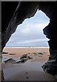 SW8465 : Watergate Beach from a cave below Trevarrian Hill by Anthony Parkes