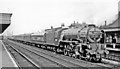 A Peppercorn A1 Pacific rushes through Hitchin on an Up express, 1961