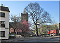 SK5739 : Castle Gate and St Nicholas's Church on a spring morning by John Sutton