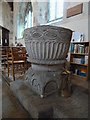 SP7702 : Bledlow - Holy Trinity - "Aylesbury" Font (1) by Rob Farrow