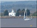 ST3182 : A yacht at the mouth of the River Usk by Robin Drayton