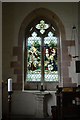 Pillar piscina and Edwardian stained glass, Hughley