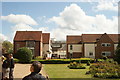 View of houses and office blocks on Gascoyne Way from the Hertford Castle grounds