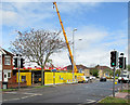 Perne Road: traffic lights and Helix House going up