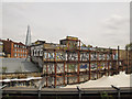 Building with rusty scaffold