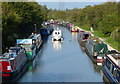 Narrowboats moored along the Coventry Canal