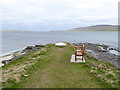 HY3826 : Seaside bench by the Broch of Gurness by Oliver Dixon
