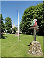 TM0688 : Village sign, flagpole, War Memorial and church at Banham by Adrian S Pye