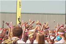 TQ1985 : View of a sea of hands in the air at the Colour Run by Robert Lamb