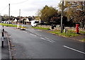 Coychurch Road pedestrian refuge and red pillarbox, Pencoed