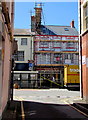 Yum Yum under scaffolding in Cardigan