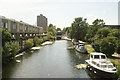 View along the Hertford Union Canal from the footbridge leading to Fish Island