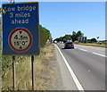 Low bridge 3 miles ahead sign, Bicester