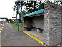 SN3610 : Wooden steps in the platform 2 shelter, Ferryside railway station by Jaggery