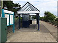 Passenger shelter and information boards on Pembroke railway station