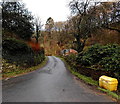 Yellow box for salt or grit at the edge of Pont-y-Saeson