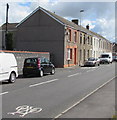 Cycle route marking on Copperworks Road, Llanelli