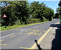 Bends warning sign opposite a Shanklin bus stop