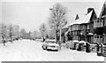 London (Barnet): Kenver Avenue, North Finchley, snowbound on New Year