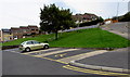 Yellow corner of Giles Road car park, Upper Coedcae, Blaenavon