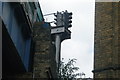 View of railway signals facing the wrong way on the railway bridge on O