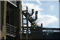 View of a plethora of railway signals on the bridge over O