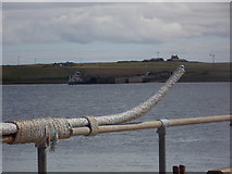 HY4327 : Rousay: rope art on the pier railing by Chris Downer