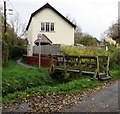 Wooden footbridge to a public footpath, Caersws