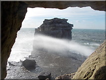 SY6768 : Bill of Portland: sea spray passing Pulpit Rock by Chris Downer