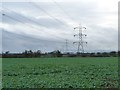 SK2109 : Power lines changing direction near Portway Farm by Christine Johnstone