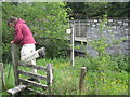 Footpath sign and stile, Afon Dulas