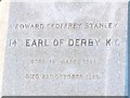SD5328 : Inscription on the base of the statue of the 14th Earl of Derby by Adam C Snape