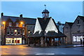 Christmas lights adorn the Buttercross in Witney