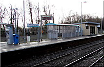 ST1494 : Ystrad Mynach railway station platform 1 by Jaggery