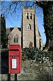 SO9265 : Letter box and Wychbold church by Philip Halling