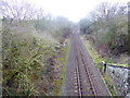 View over the railway bridge parapet near Abermule