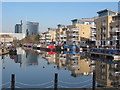 The Island, Brentford, with canal and boats