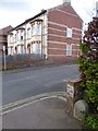 Boundary marker and houses, Magdalen Road, Exeter