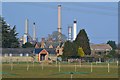 Fawley refinery chimneys beyond Rollestone Farm