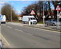 Warning signs in the middle of the A4138, Llanelli