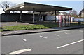 Disused canopy behind a bus shelter, Bynea