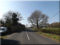 TM1854 : B1077 Helmingham Road & footpath by Geographer