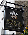 Sign for the Prince of Wales, Highgate