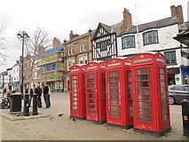 SE3171 : Four red phone boxes, Ripon market place by Stephen Craven