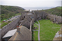 SS0697 : Manorbier castle and bay by M H Evans