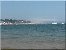 SZ0387 : Sandbanks: the beach from across the harbour entrance by Chris Downer