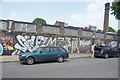 View of graffiti on the wall of Actavo and the Actavo chimney from Stour Road #2